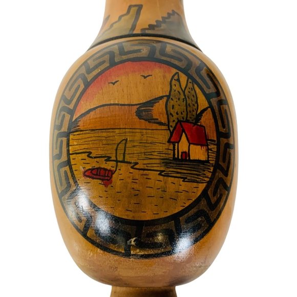 Vintage Set of 2 Wooden Vases Roses Floral Landscape South Western Mexican Decor - Picture 8 of 16